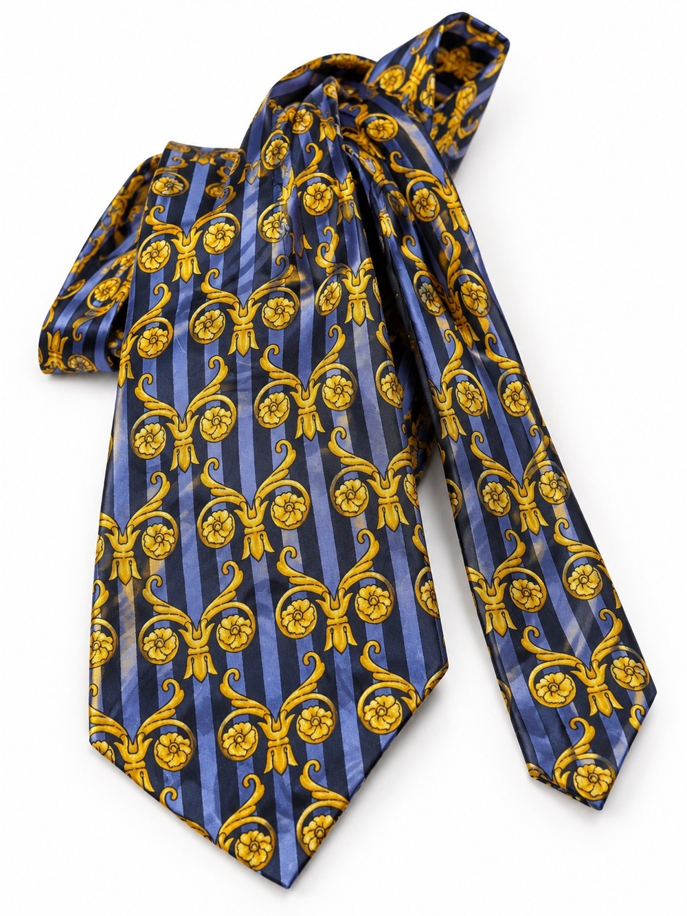 Versace Blue and Gold Baroque Silk Tie